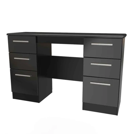 KNI030-BG-BM - Knightsbridge - Kneehole Double Pedestal Dressing Table / Vanity Table / Desk - Black Gloss Front and Matt Base