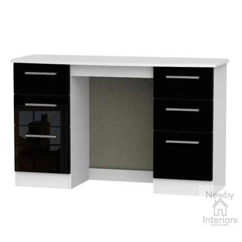KNI030-BG-BW - Knightsbridge - Kneehole Double Pedestal Dressing Table / Vanity Table / Desk - Black Gloss Front and White Base