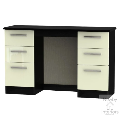 KNI030-CG-BM - Knightsbridge - Kneehole Double Pedestal Dressing Table / Vanity Table / Desk - Cream Gloss Front and Black Matt Base