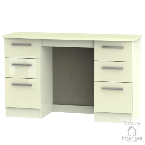 KNI030-CG-CM - Knightsbridge - Kneehole Double Pedestal Dressing Table / Vanity Table / Desk - Cream Gloss Front and Matt Base