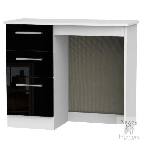 KNI031-BG-BW - Knightsbridge - Single Pedestal Dressing Table / Vanity Table / Desk - Black Gloss Front and White Base