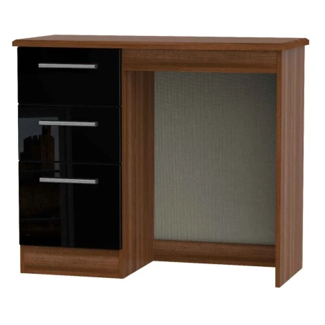 KNI031-BG-NW - Knightsbridge - Single Pedestal Dressing Table / Vanity Table / Desk - Black Gloss Front and Noche Walnut Base