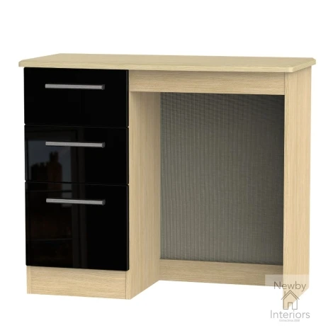 KNI031-BG-OK - Knightsbridge - Single Pedestal Dressing Table / Vanity Table / Desk - Black Gloss Front and Oak Base