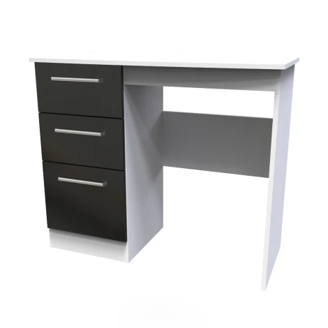 KNI031-BG-WM - Knightsbridge - Single Pedestal Dressing Table / Vanity Table / Desk - Black Gloss Front and White Matt Base