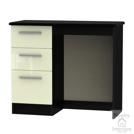 KNI031-CG-BM - Knightsbridge - Single Pedestal Dressing Table / Vanity Table / Desk - Cream Gloss Front and Black Matt Base