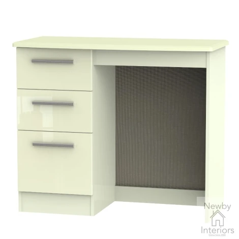 KNI031-CG-CM - Knightsbridge - Single Pedestal Dressing Table / Vanity Table / Desk - Cream Gloss Front and Matt Base
