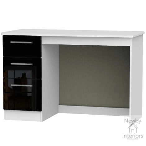 KNI032-BG-BW - Knightsbridge - Single Pedestal Desk / Vanity Table - Black Gloss Front and White Base