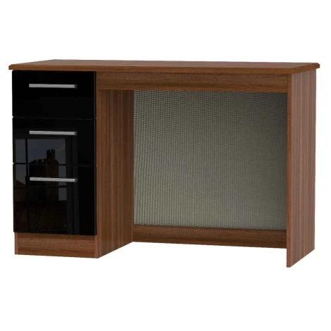 KNI032-BG-NW - Knightsbridge - Single Pedestal Desk / Vanity Table - Black Gloss Front and Noche Walnut Base