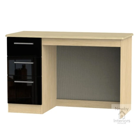 KNI032-BG-OK - Knightsbridge - Single Pedestal Desk / Vanity Table - Black Gloss Front and Oak Base