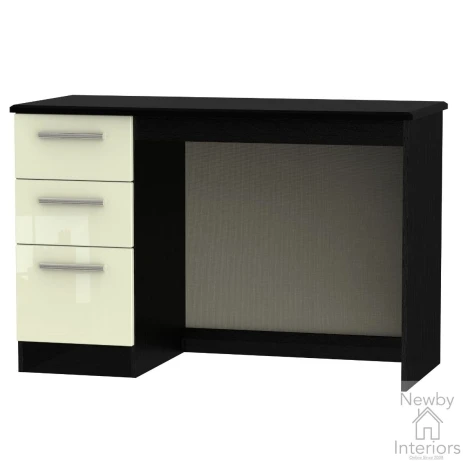 KNI032-CG-BM - Knightsbridge - Single Pedestal Desk / Vanity Table - Cream Gloss Front and Black Matt Base