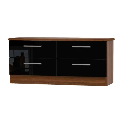 KNI036-BG-NW - Knightsbridge Black Gloss & Noche Walnut 4 Drawer Bed Box