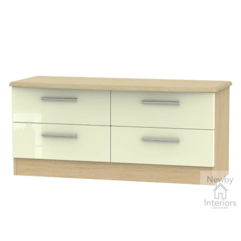 KNI036-CG-OK - Knightsbridge Cream Gloss & Oak 4 Drawer Bed Box