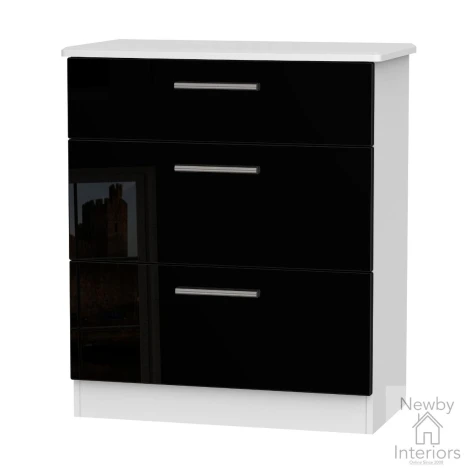 KNI049-BG-BW - Knightsbridge Black Gloss & White 3 Drawer Deep Chest