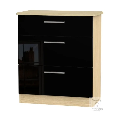 KNI049-BG-OK - Knightsbridge Black Gloss & Oak 3 Drawer Deep Chest
