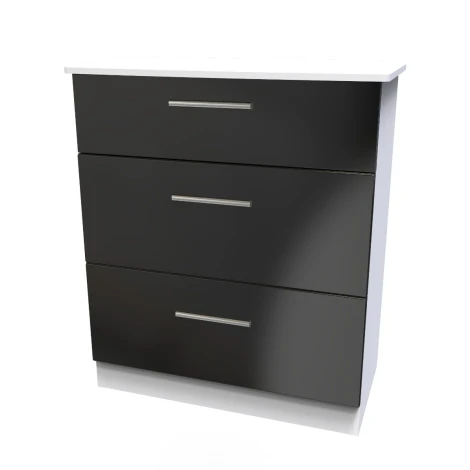 KNI049-BG-WM - Knightsbridge Black Gloss & White Matt 3 Drawer Deep Chest