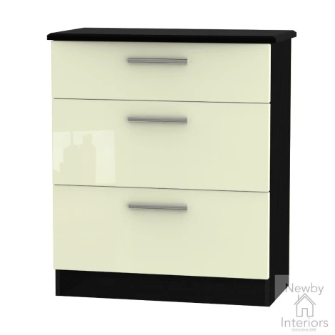 KNI049-CG-BM - Knightsbridge Cream Gloss & Black Matt 3 Drawer Deep Chest