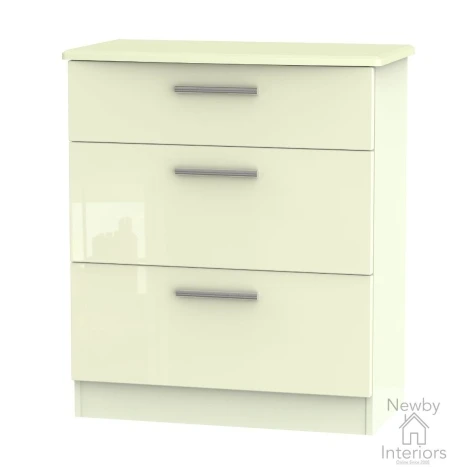 KNI049-CG-CM - Knightsbridge Cream Gloss 3 Drawer Deep Chest
