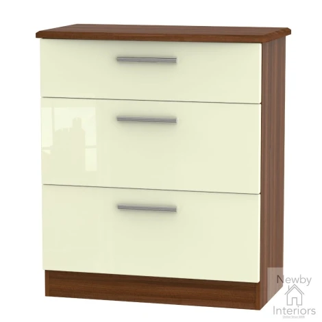KNI049-CG-NW - Knightsbridge Cream Gloss & Noche Walnut 3 Drawer Deep Chest