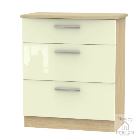 KNI049-CG-OK - Knightsbridge Cream Gloss & Oak 3 Drawer Deep Chest