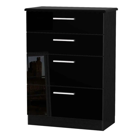 KNI050-BG-BM - Knightsbridge Black Gloss Chest 4 Deep Drawer