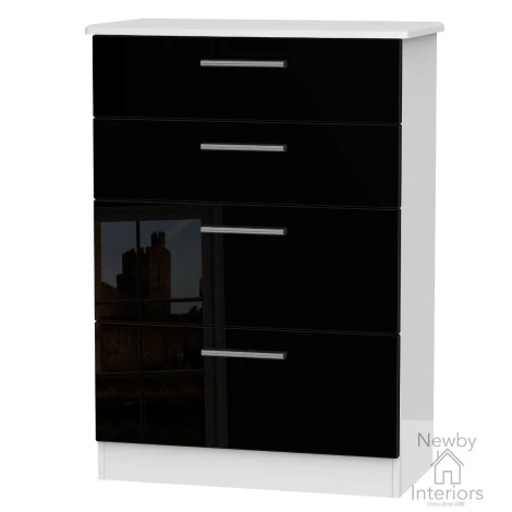 KNI050-BG-BW - Knightsbridge Black Gloss & White 4 Deep Drawer Chest