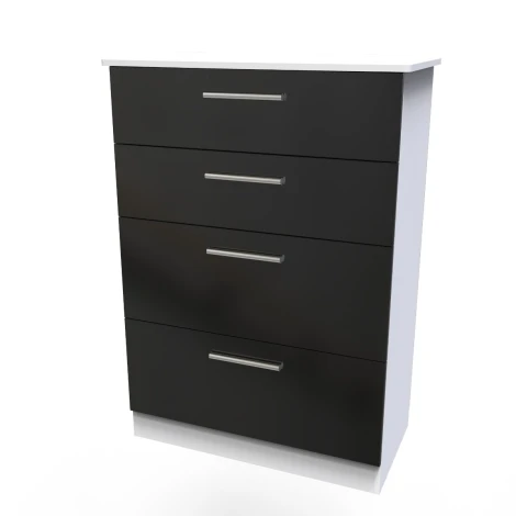 KNI050-BG-WM - Knightsbridge Black Gloss & White Matt 4 Deep Drawer Chest