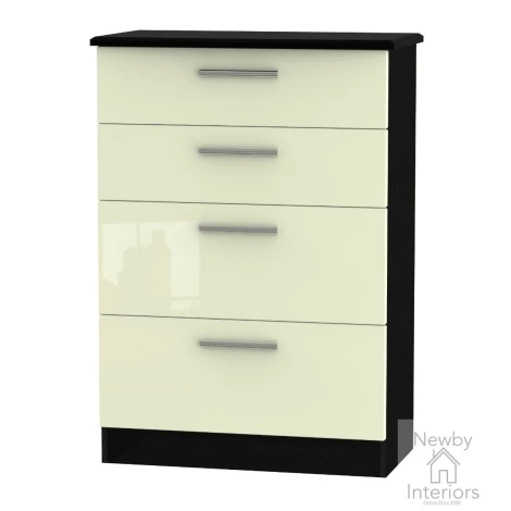 KNI050-CG-BM - Knightsbridge Cream Gloss & Black Matt 4 Deep Drawer Chest