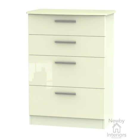 KNI050-CG-CM - Knightsbridge Cream Gloss 4 Deep Drawer Chest