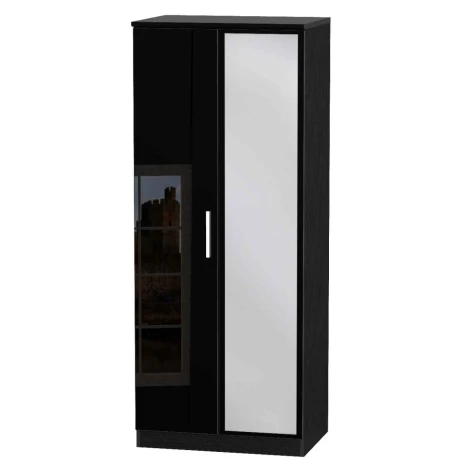 KNI057-BG-BM - Knightsbridge Black Gloss 2 Door Double Mirror Wardrobe