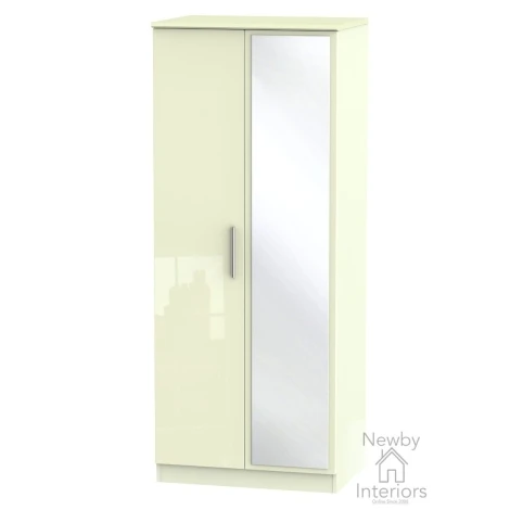 KNI057-CG-CM - Knightsbridge Cream Gloss 2 Door Double Mirror Wardrobe