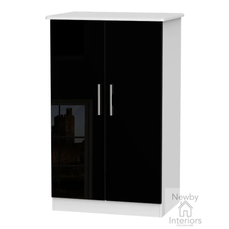 KNI058-BG-BW - Knightsbridge Black Gloss & White 2 Door Double Plain Midi Wardrobe