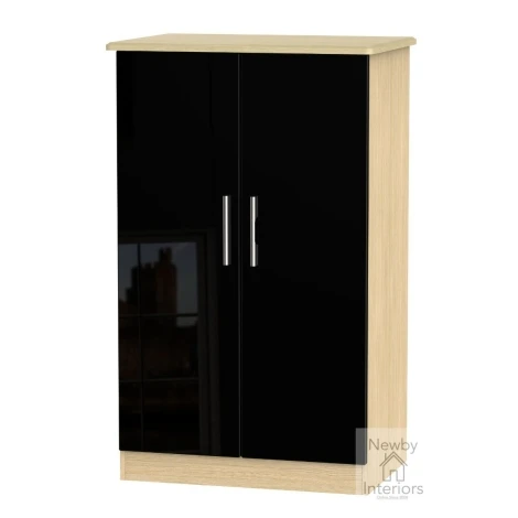 KNI058-BG-OK - Knightsbridge Black Gloss & Oak 2 Door Double Plain Midi Wardrobe
