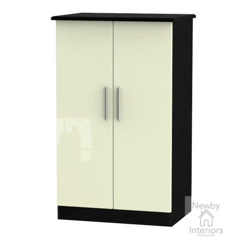 KNI058-CG-BM - Knightsbridge Cream Gloss & Black Matt 2 Door Double Plain Midi Wardrobe
