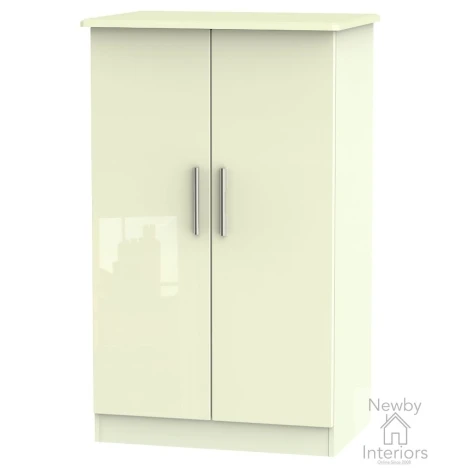 KNI058-CG-CM - Knightsbridge Cream Gloss 2 Door Double Plain Midi Wardrobe