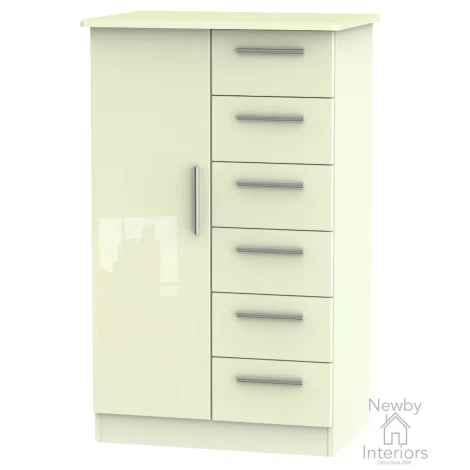 KNI059-CG-CM - Knightsbridge Cream Gloss 1 Door 6 Drawer Kids Wardrobe