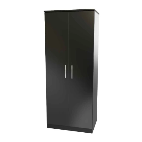 KNI060-BG-BM - Knightsbridge Black Gloss 2 Door Double Plain Wardrobe