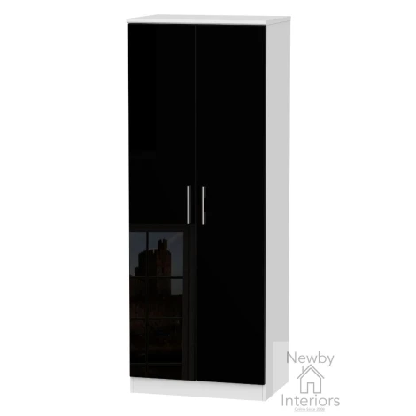 KNI060-BG-BW - Knightsbridge Black Gloss & White 2 Door Double Plain Wardrobe