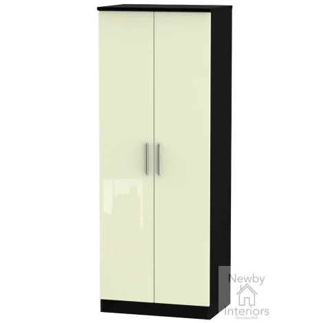 KNI060-CG-BM - Knightsbridge Cream Gloss & Black Matt 2 Door Double Plain Wardrobe