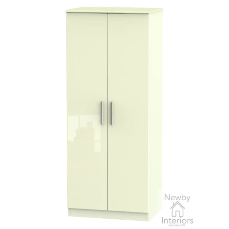 KNI060-CG-CM - Knightsbridge Cream Gloss 2 Door Double Plain Wardrobe