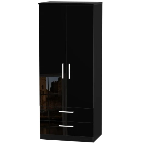 KNI061-BG-BM - Knightsbridge Black Gloss 2 Door 2 Drawer Double Wardrobe