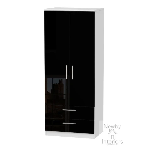 KNI061-BG-BW - Knightsbridge Black Gloss & White 2 Door 2 Drawer Double Wardrobe