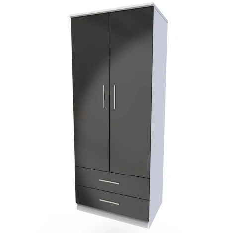 KNI061-BG-WM - Knightsbridge Black Gloss & White Matt 2 Door 2 Drawer Double Wardrobe