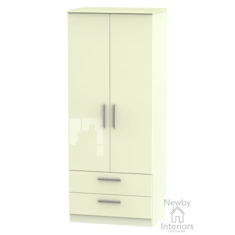 KNI061-CG-CM - Knightsbridge Cream Gloss 2 Door 2 Drawer Double Wardrobe