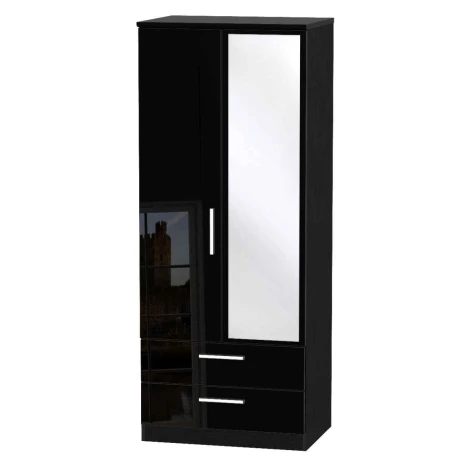 KNI062-BG-BM - Knightsbridge Black Gloss 2 Door 2 Drawer Double Mirrored Wardrobe