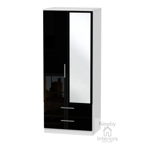 KNI062-BG-BW - Knightsbridge Black Gloss & White 2 Door 2 Drawer Double Mirrored Wardrobe