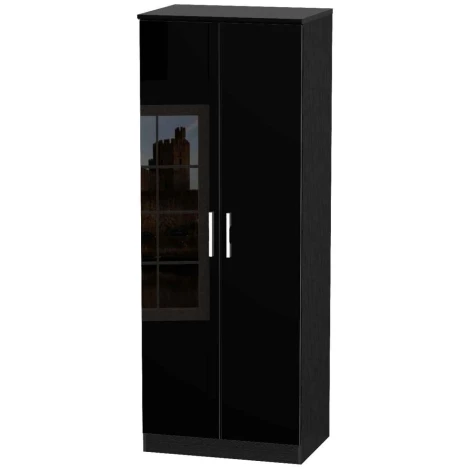 KNI080-BG-BM - Knightsbridge Black Gloss 2 Door Double Tall Plain Wardrobe