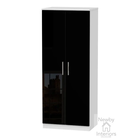 KNI080-BG-BW - Knightsbridge Black Gloss & White 2 Door Double Tall Plain Wardrobe