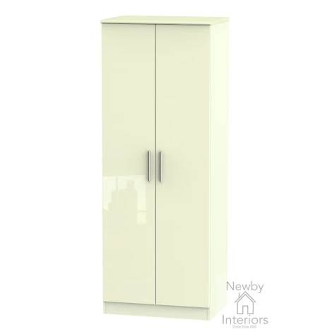 KNI080-CG-CM - Knightsbridge Cream Gloss 2 Door Double Tall Plain Wardrobe