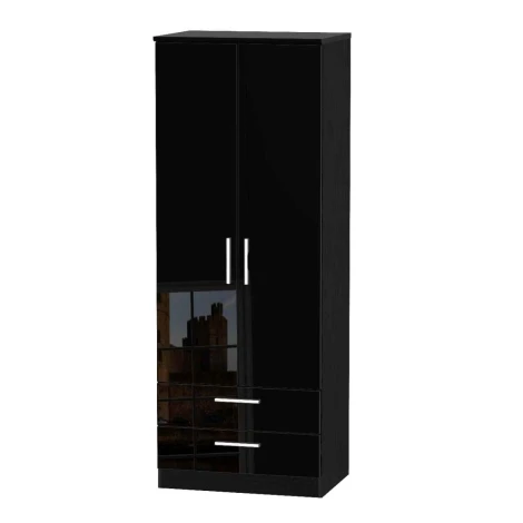 KNI081-BG-BM - Knightsbridge Black Gloss 2 Door 2 Drawer Double Tall Wardrobe