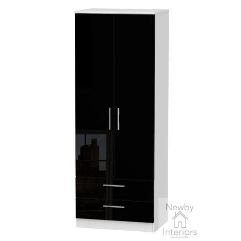 KNI081-BG-BW - Knightsbridge Black Gloss & White 2 Door 2 Drawer Double Tall Wardrobe